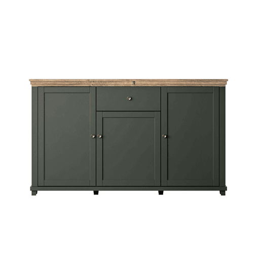Aparador 3 portas 1 gaveta Martin Verde e Madeira Aparador 3 portas 1 gaveta Martin Verde e Madeira