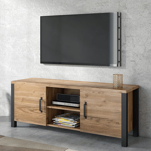 Móvel para televisão 2 portas 147 cm Lyam Madeira e Preto