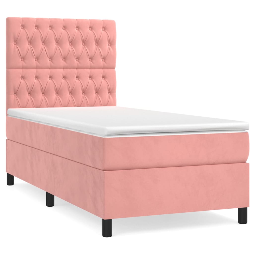 Cama box spring con colchón terciopelo - Diseño de botones 100x200 Rosa