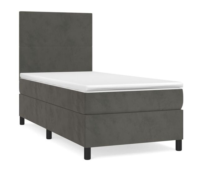 Cama box spring con colchón terciopelo gris oscuro 90x200 cm diseño plano