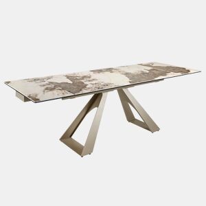 ANGEL CERDA Mesa de jantar extensível retangular em mármore porcelânico e aço cinzento taupe