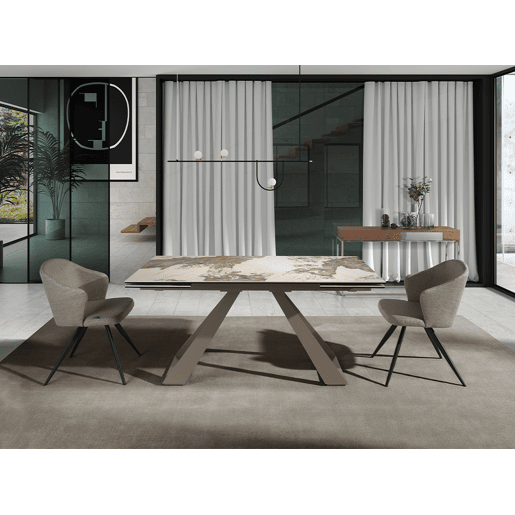 ANGEL CERDA Mesa de jantar extensível retangular em mármore porcelânico e aço cinzento taupe