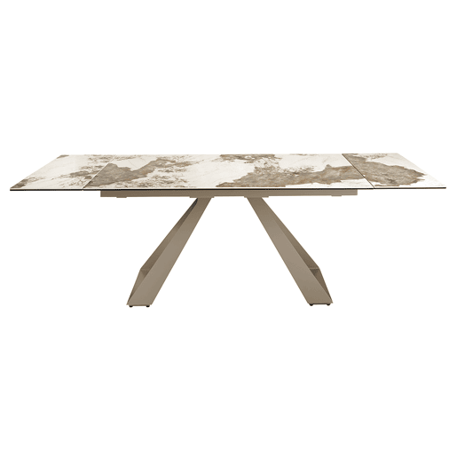 ANGEL CERDA Mesa de jantar extensível retangular em mármore porcelânico e aço cinzento taupe