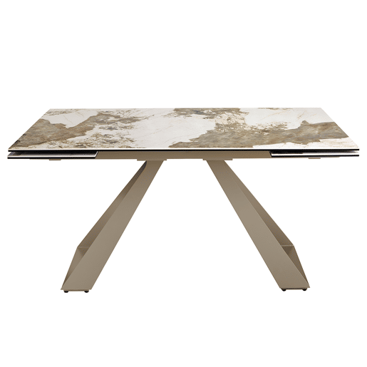 ANGEL CERDA Mesa de jantar extensível retangular em mármore porcelânico e aço cinzento taupe
