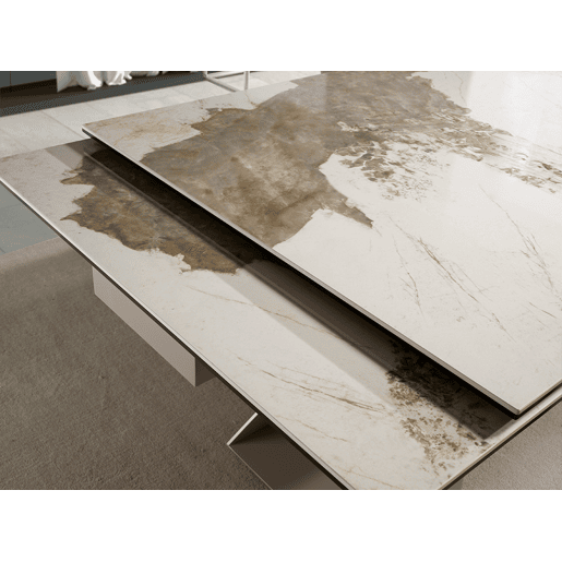 ANGEL CERDA Mesa de jantar extensível retangular em mármore porcelânico e aço cinzento taupe