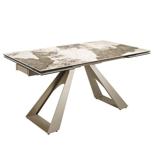 ANGEL CERDA Mesa de jantar extensível retangular em mármore porcelânico e aço cinzento taupe