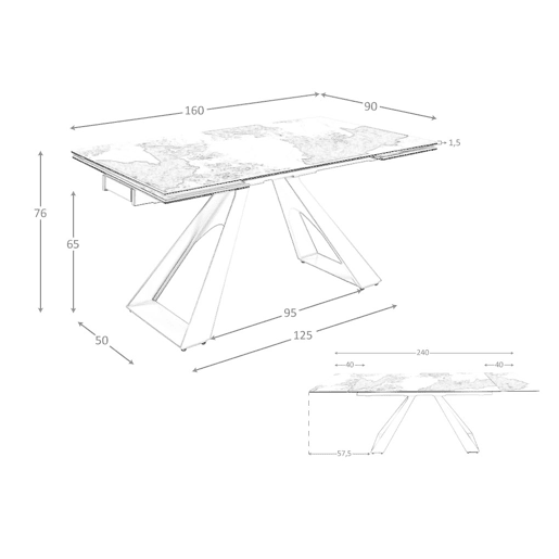 ANGEL CERDA Mesa de jantar extensível retangular em mármore porcelânico e aço cinzento taupe
