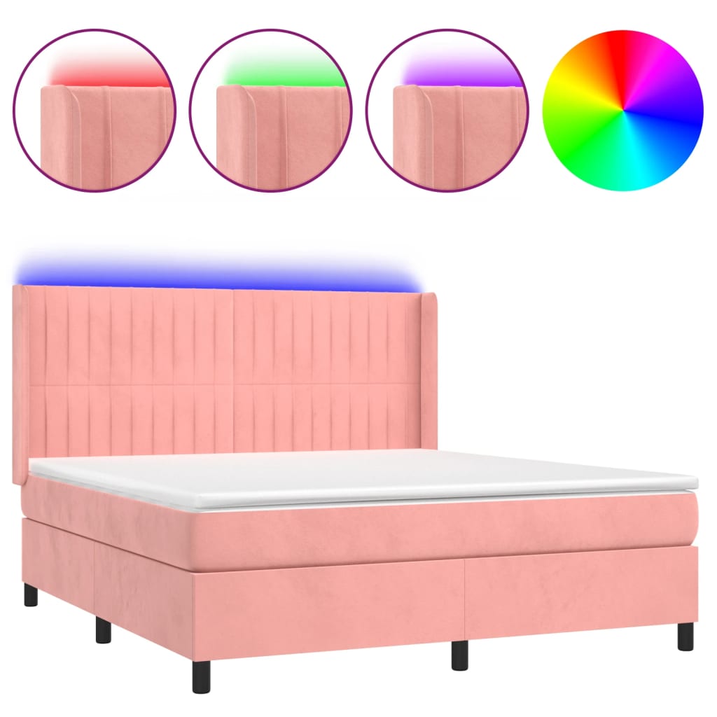 Cama box spring colchón y LED terciopelo - Rayas verticales 180x200 Rosa