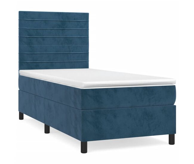 Cama box spring con colchón terciopelo azul oscuro 80x200 cm rayas horizontales