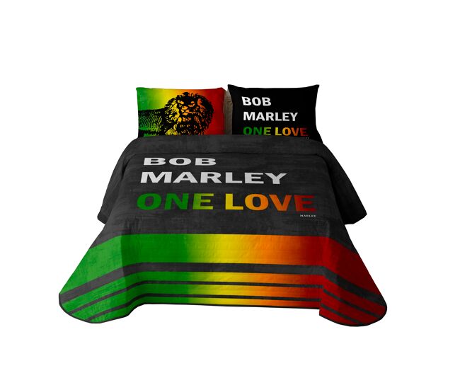 Marley - colcha bouti estampada cama 180 - microfibra - extra suave - incluye colcha bouti + 2 fundas de cojines - one love