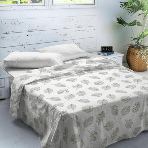 SANDAL - Conjunto de Lençóis Impressos Cama 2 Peças 135 - Algodão extra macio - Inclui lençol plano + 1 fronha - JAHO SAGE