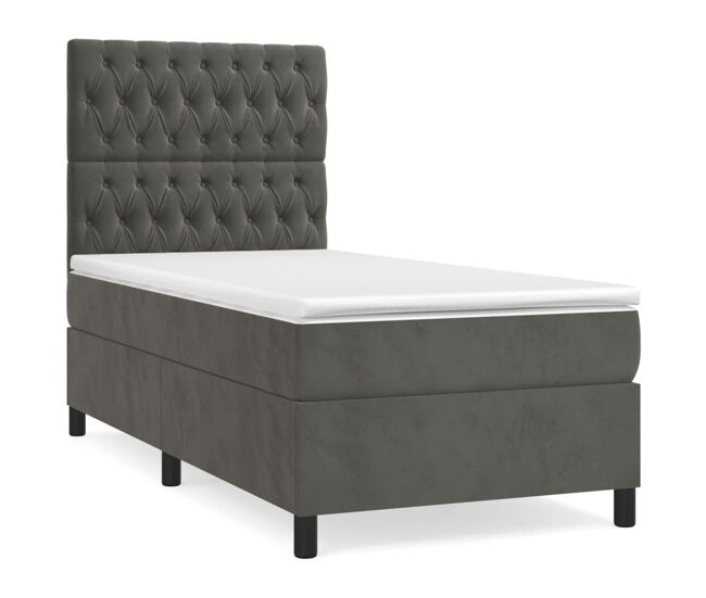 Cama box spring con colchón terciopelo gris oscuro 90x190 cm diseño de botones