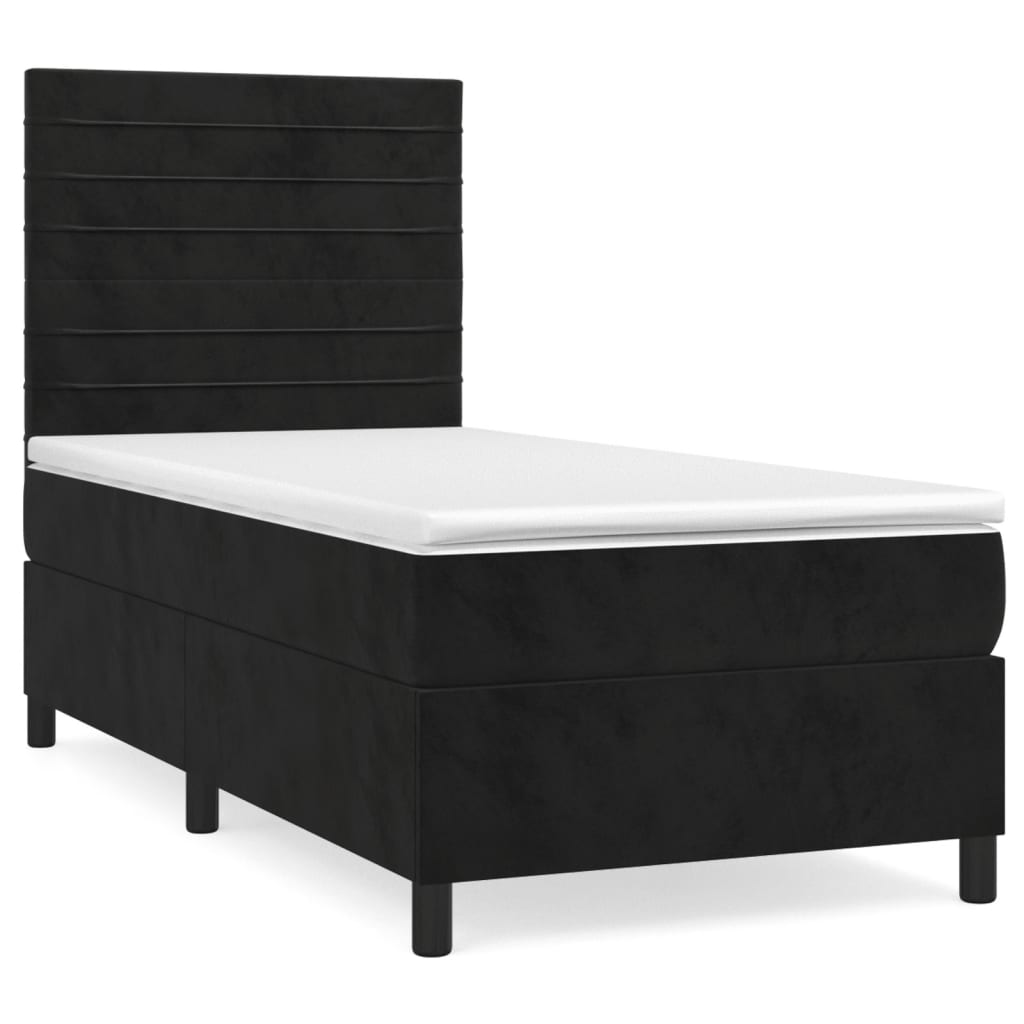 Cama box spring con colchón terciopelo negro 90x200 cm rayas horizontales
