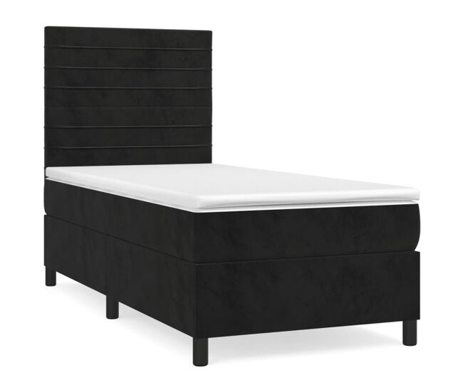 Cama box spring con colchón terciopelo negro 90x200 cm rayas horizontales