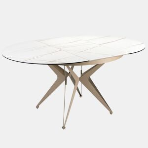 ANGEL CERDA Mesa de jantar redonda extensível em mármore porcelânico e aço cinzento