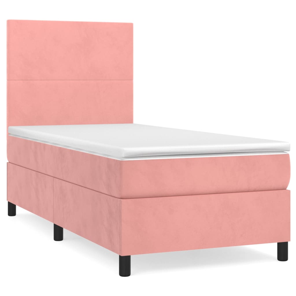Cama box spring con colchón terciopelo - Diseño plano 90x200 Rosa