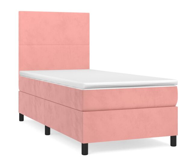 Cama box spring con colchón terciopelo rosa 90x200 cm diseño plano