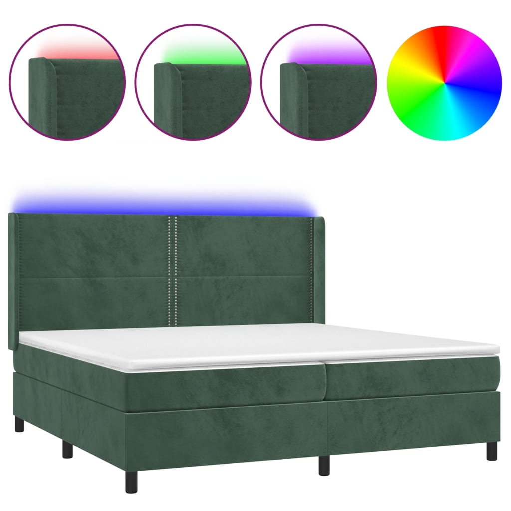 Cama box spring colchón y LED terciopelo - Liso con clavos 200x200 Verde