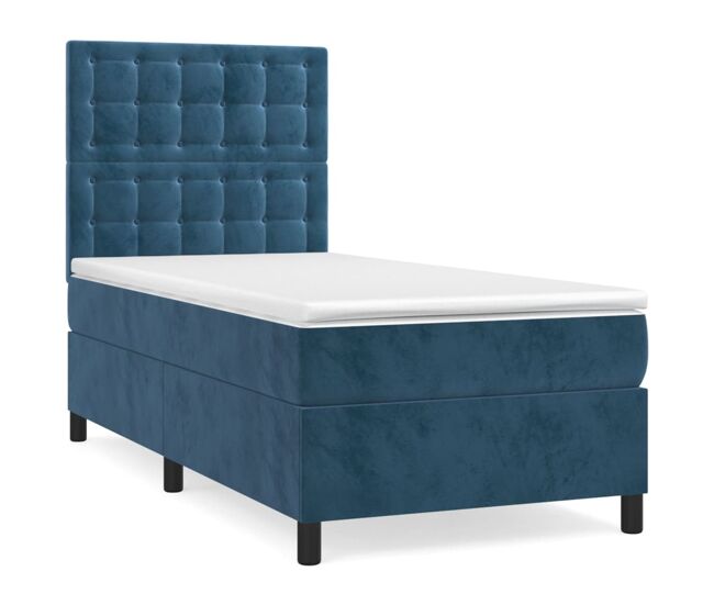 Cama box spring con colchón terciopelo azul oscuro 80x200 cm botones