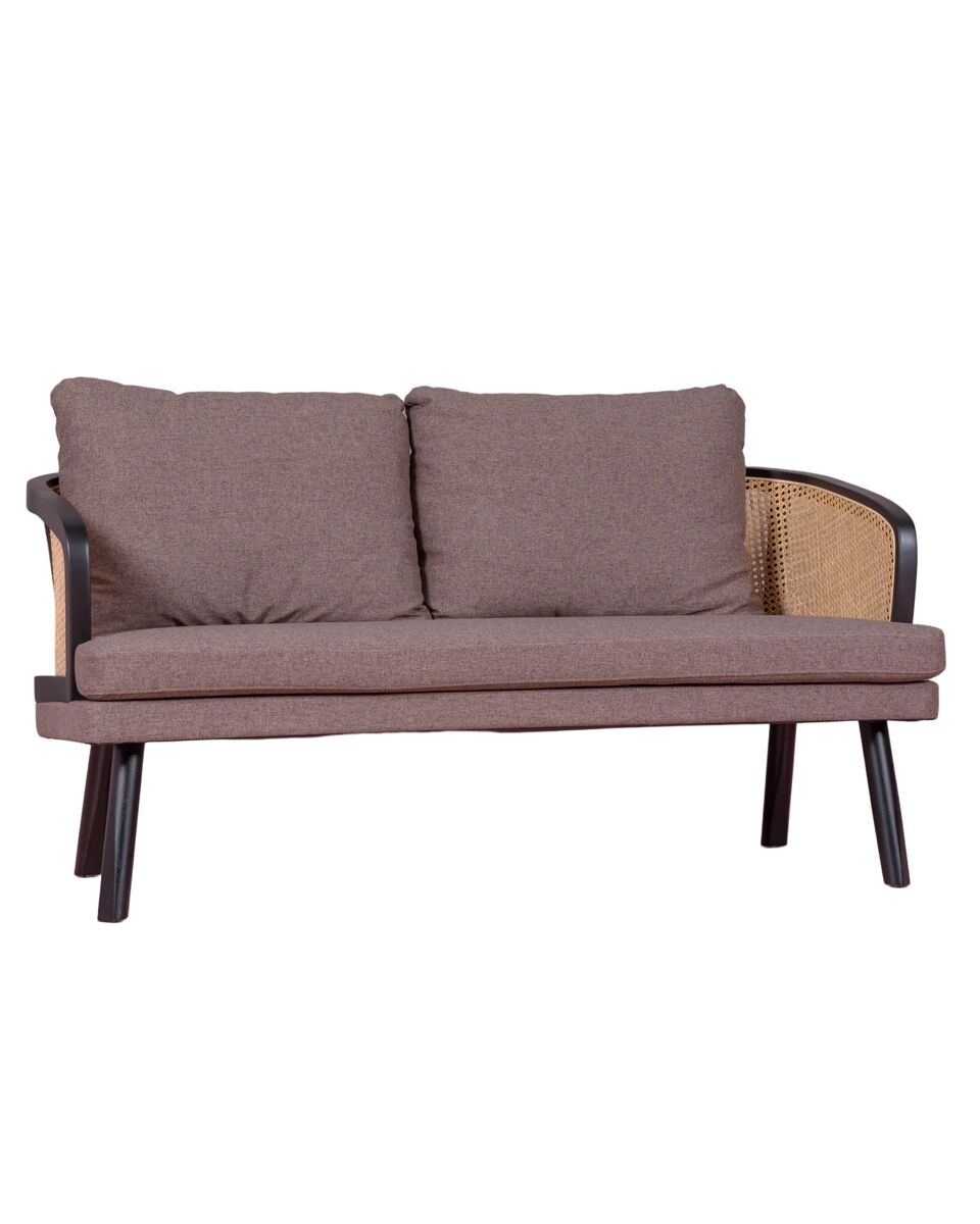 Sofá retro vintage en ratán natural y cojín de algodón - leeds