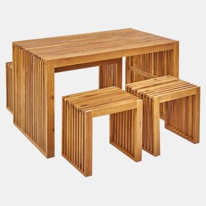Conjunto de refeições de de jardim com bancos e tamboretes 4 lugares BELLANO Madeira de acácia Castanho