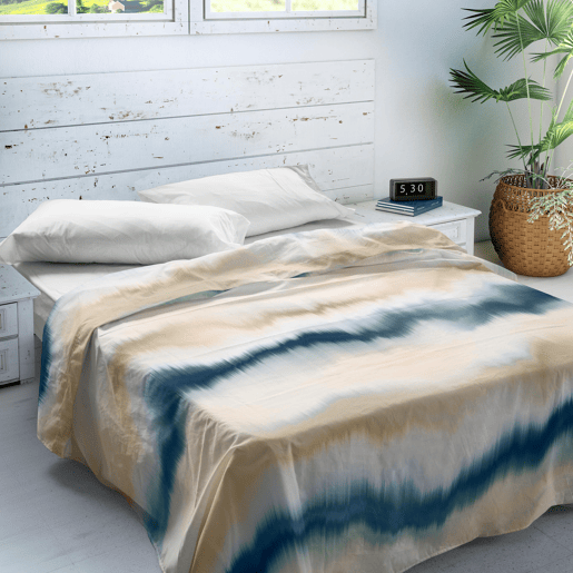 SANDAL - Conjunto de Lençóis Impressos Cama 3 Peças 180 - Algodão extra macio - Inclui lençol plano + 2 fronhas -BELIX BLUE