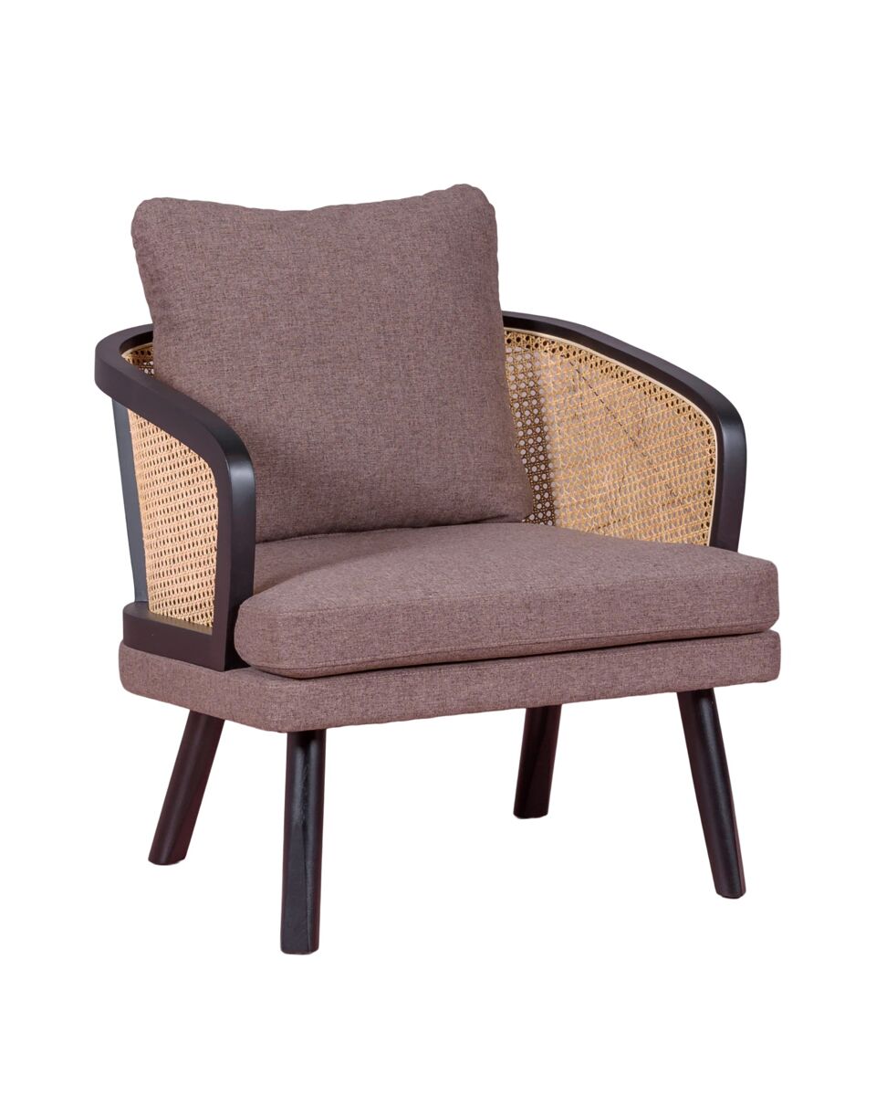 Sillón retro vintage en ratán natural y cojín de algodón - leeds