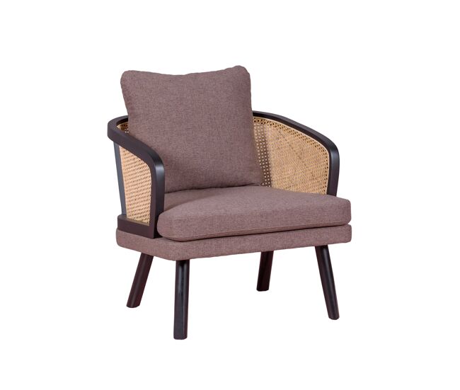 Sillón retro vintage en ratán natural y cojín de algodón - leeds