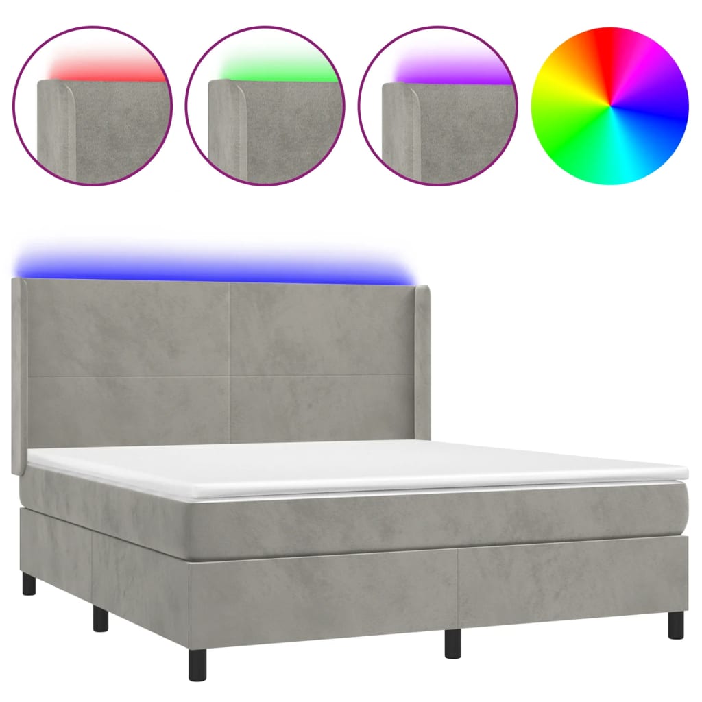 cama box spring colchon y led terciopelo gris claro 160x200 cm diseno plano