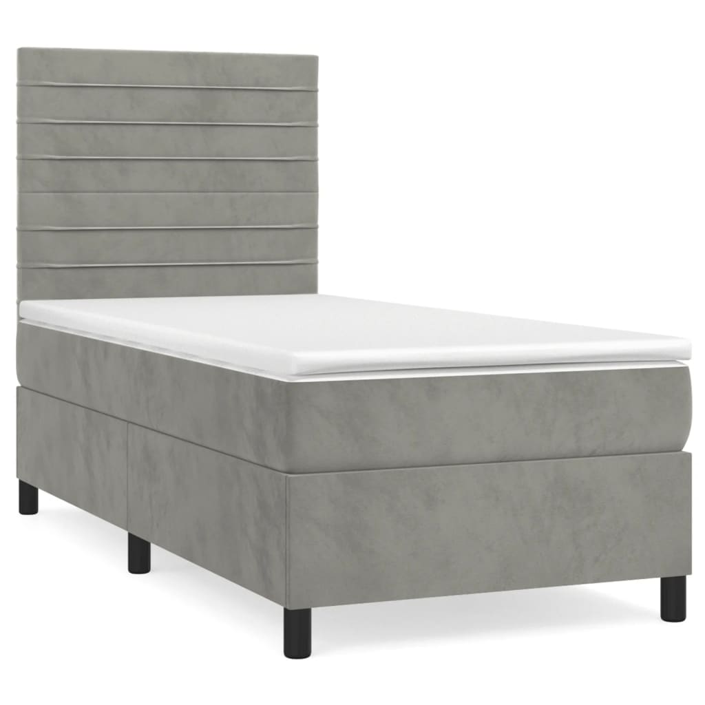 Cama box spring con colchón terciopelo - Rayas horizontales 80x200 Gris Claro