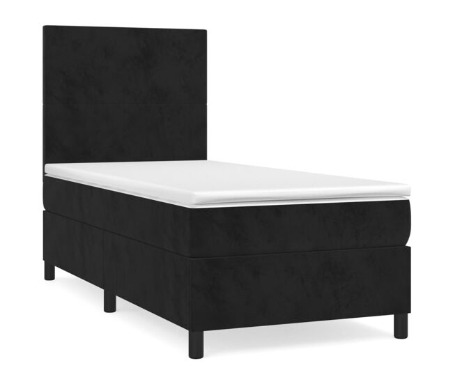 Cama box spring con colchón terciopelo negro 90x200 cm diseño plano
