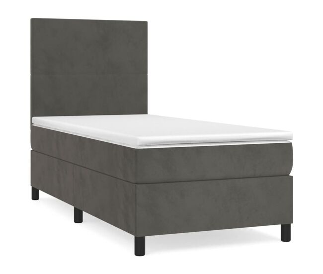 Cama box spring con colchón terciopelo gris oscuro 90x190 cm diseño plano