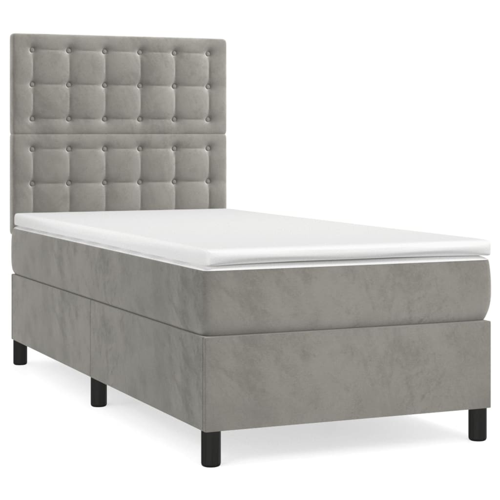 cama box spring con colchon terciopelo gris claro 80x200 cm botones