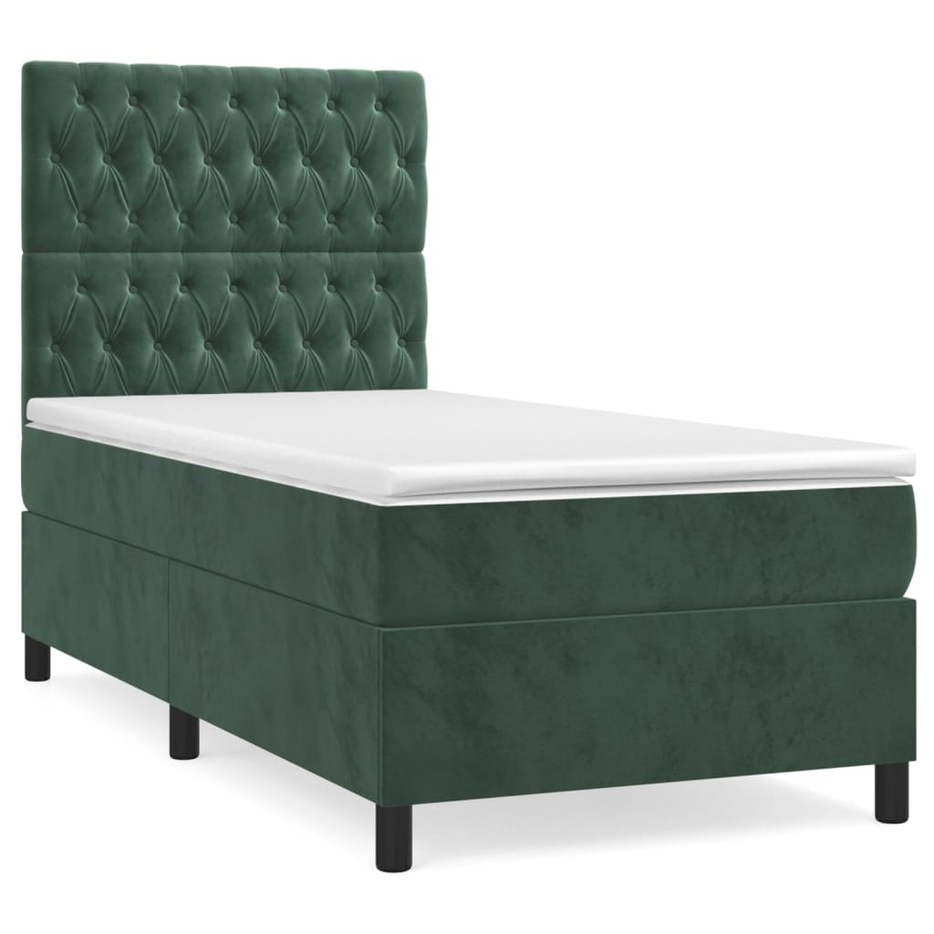 Cama box spring con colchón terciopelo - Diseño de botones 100x200 Verde
