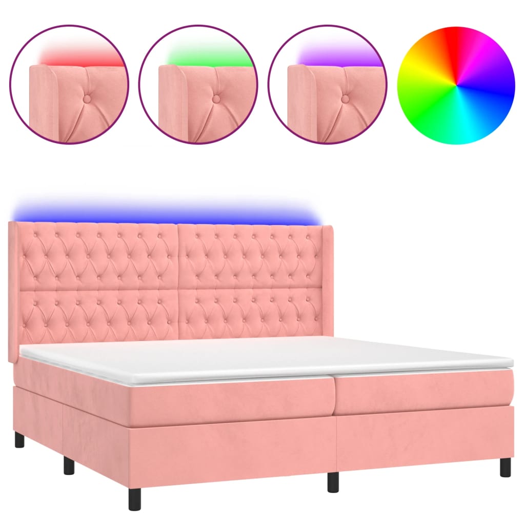 cama box spring colchon y led terciopelo rosa 200x200 cm diseno de botones