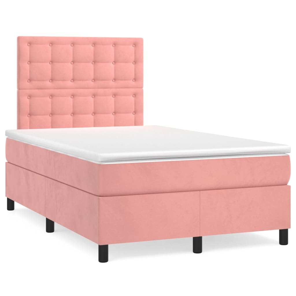 Cama box spring con colchón terciopelo - Botones 120x200 Rosa