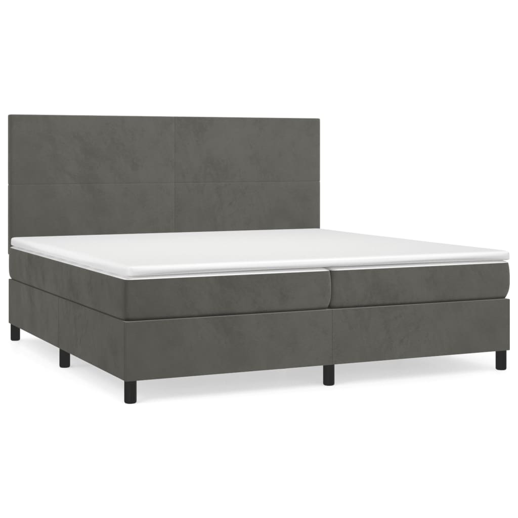 cama box spring con colchon terciopelo gris oscuro 200x200 cm diseno plano