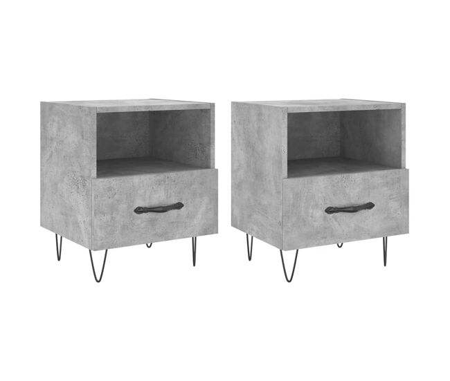 Vidaxl mesita noche 2 uds madera ingeniería gris hormigón 40x35x47,5cm