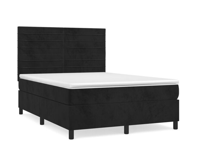 Cama box spring con colchón terciopelo negro 140x200 cm rayas horizontales
