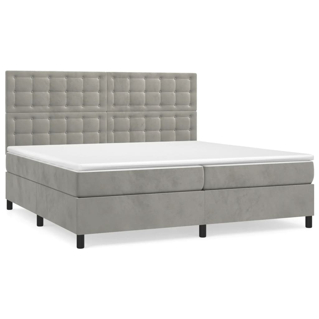 Cama box spring con colchón terciopelo - Botones 200x200 Gris Claro