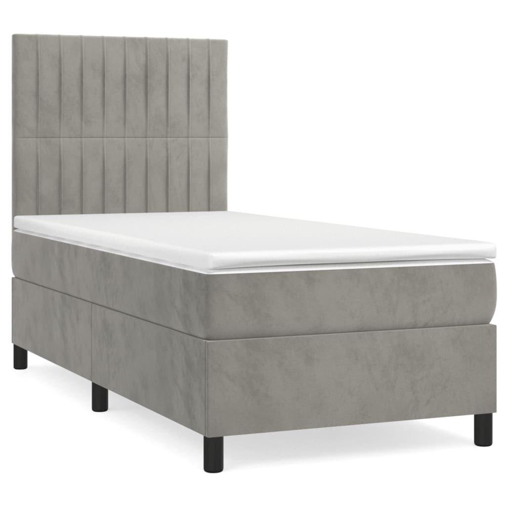 Cama box spring con colchón terciopelo - Rayas verticales 80x200 Gris Claro