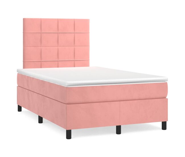 Cama box spring con colchón terciopelo rosa 120x200 cm bloques con cuadros