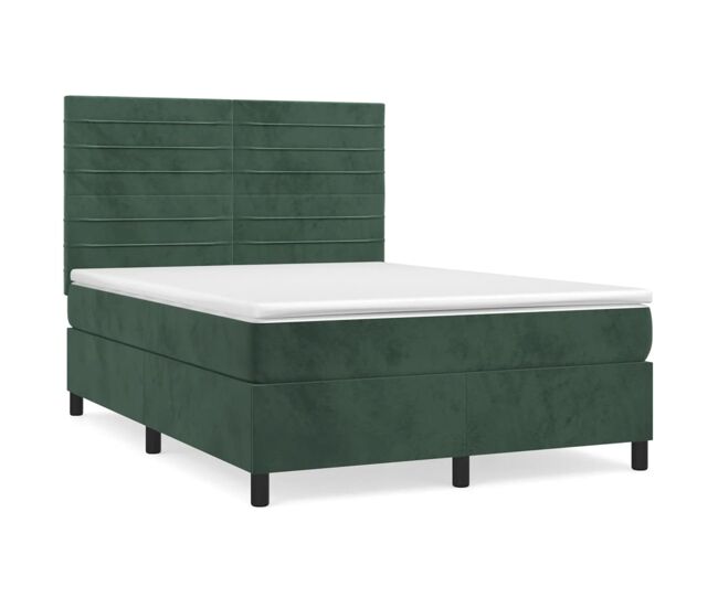 Cama box spring con colchón terciopelo verde oscuro 140x200 cm rayas horizontales