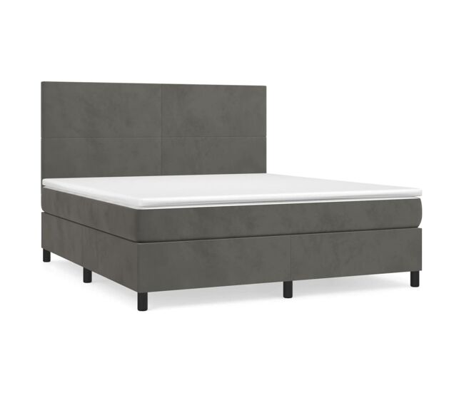 Cama box spring con colchón terciopelo gris oscuro 160x200 cm diseño plano