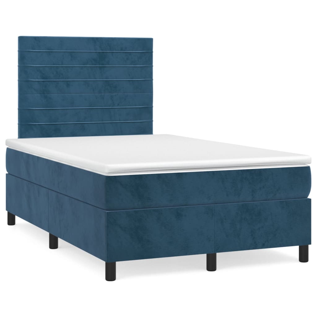 Cama box spring con colchón terciopelo - Rayas horizontales 120x200 Azul