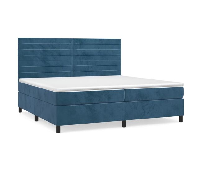 Cama box spring con colchón terciopelo azul oscuro 200x200 cm rayas horizontales