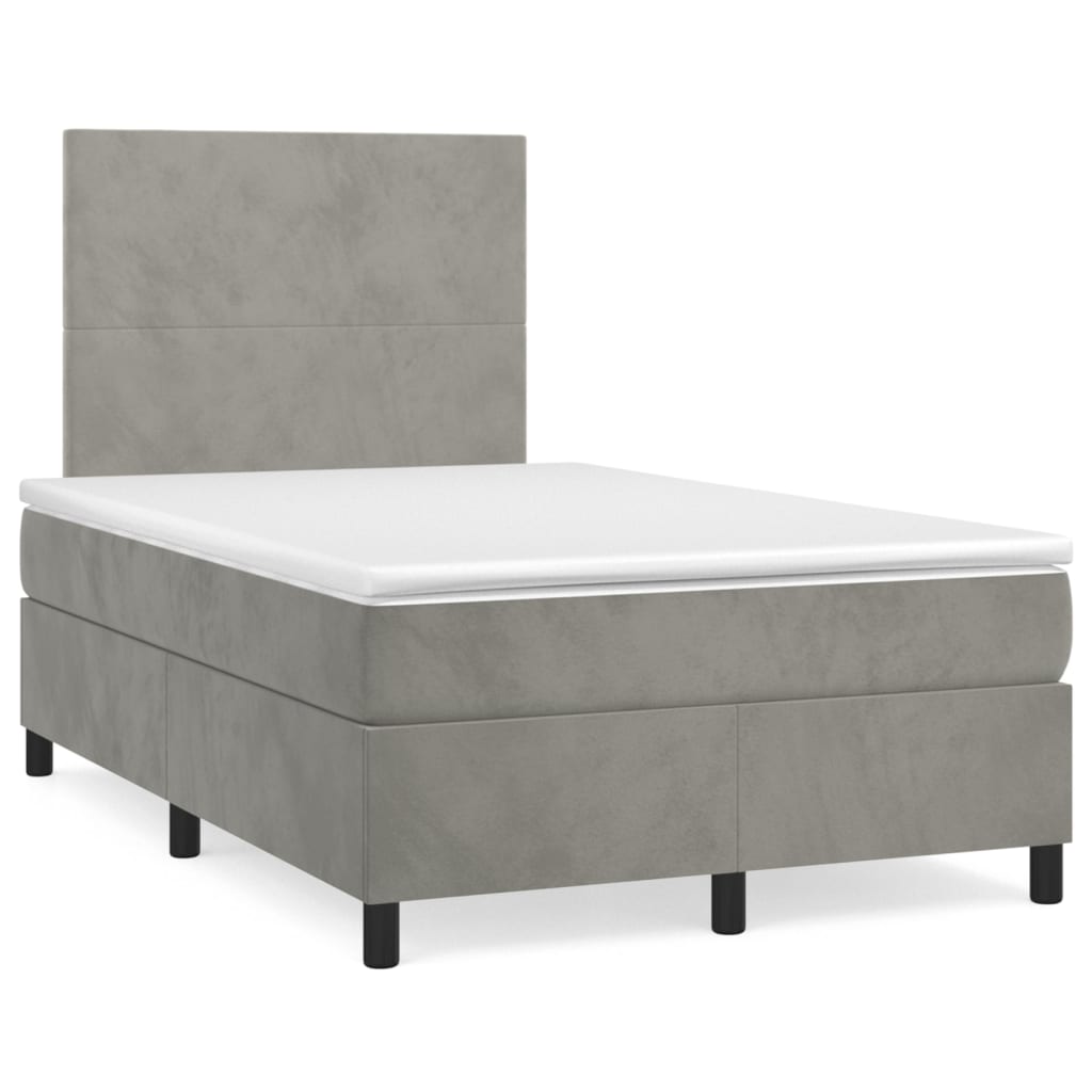 Cama box spring con colchón terciopelo - Diseño plano 120x200 Gris Claro