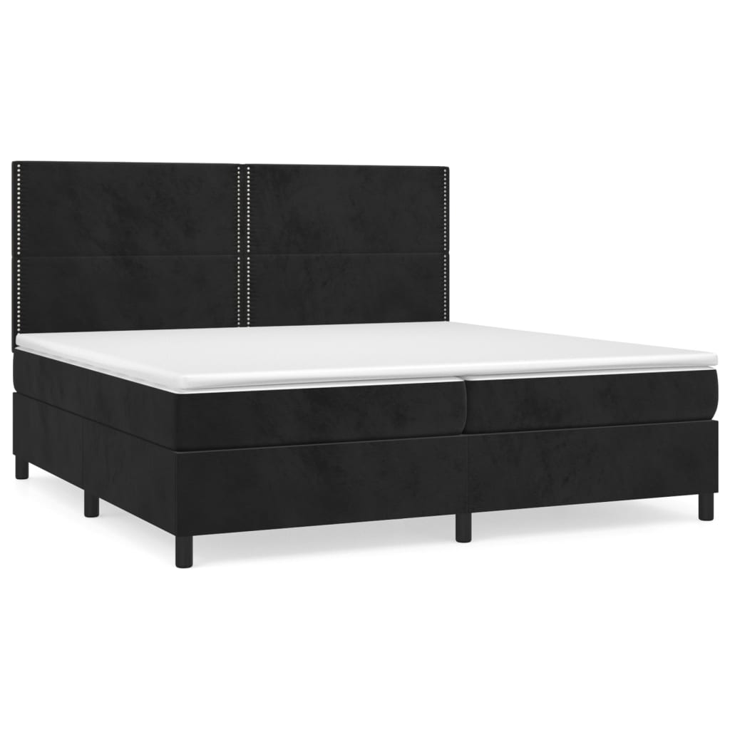Cama box spring con colchón terciopelo - Liso con clavos 200x200 Negro