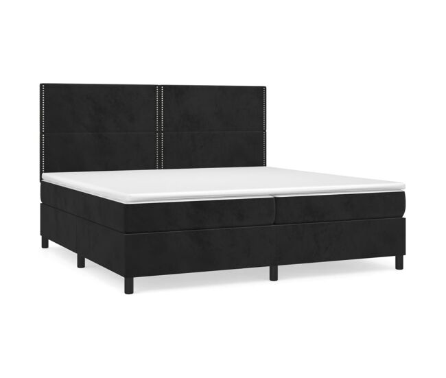Cama box spring con colchón terciopelo negro 200x200 cm liso con clavos