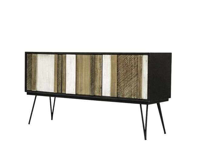 Aparador adesso, de color beige y negro, de estilo retro, mide 80x155x45 cm, tiene 3 puertas y 2 estantes